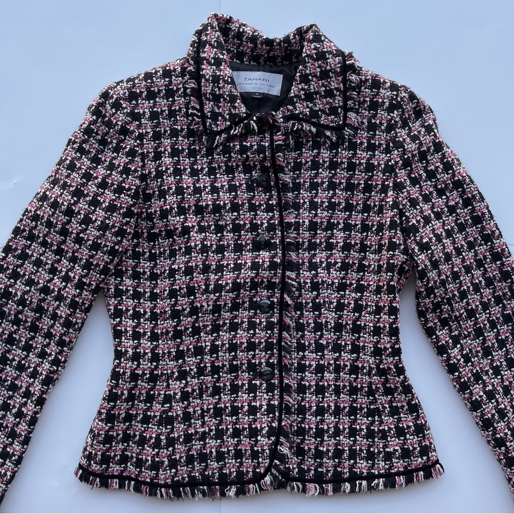 Pink and black tweed blazer jacket